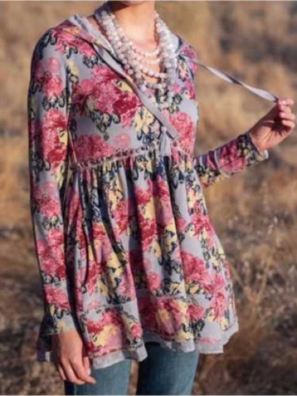 Evy’s Tree | Sophie Floral Baby-doll Zip-up Hoodie Peplum Jacket Micro Mini XS
